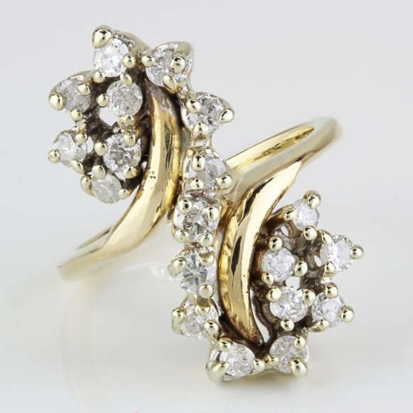 14K Yellow Gold Vintage Diamond Swirl Anniversary / Cocktail   Ring - Picture 1 of 6